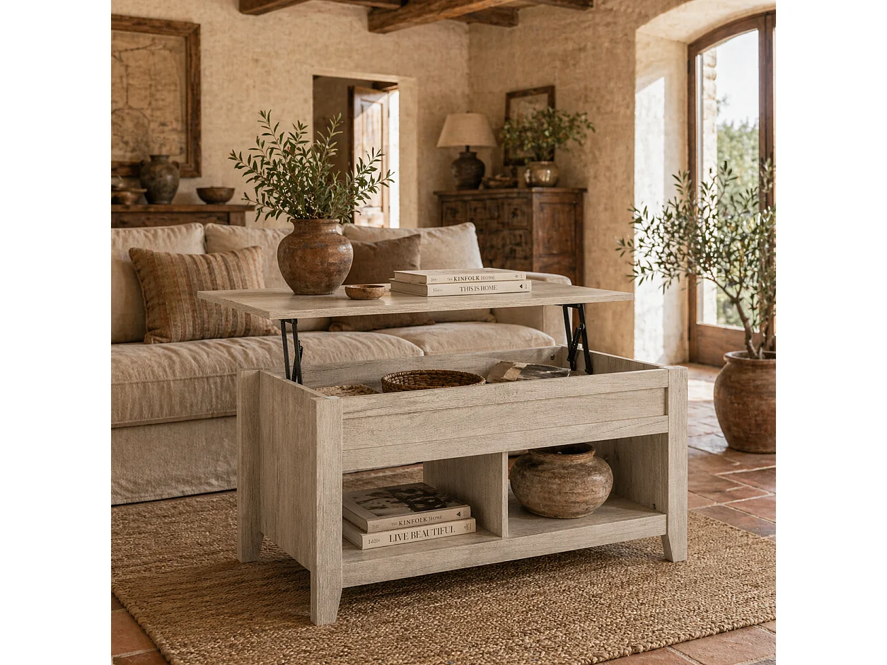 Tonodo Oak Effect Lift Top Coffee Table with Hidden Storage and Lower Shelf