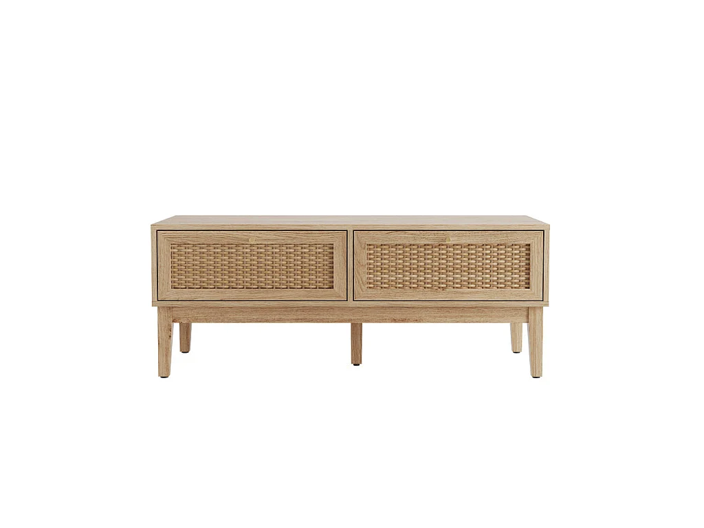 Waterford Oak Wood and Woven Rattan Coffee Table with 2 Drawers