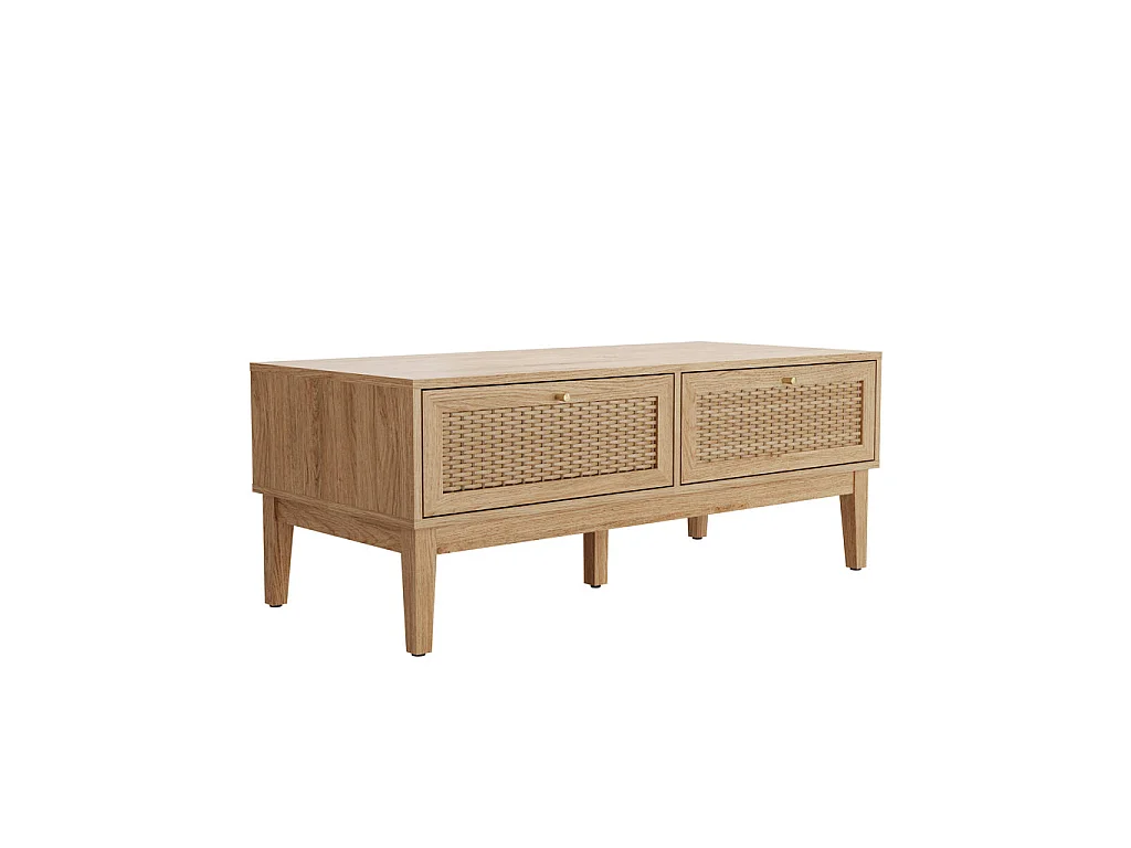 Waterford Oak Wood and Woven Rattan Coffee Table with 2 Drawers