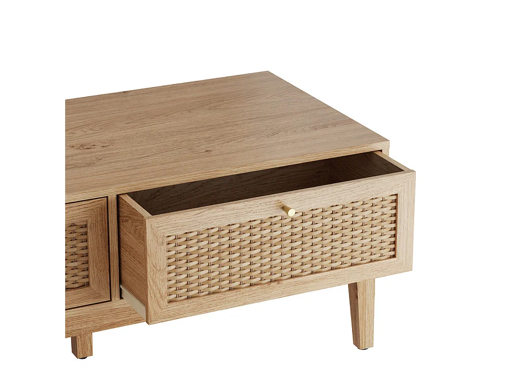Waterford Oak Wood and Woven Rattan Coffee Table with 2 Drawers