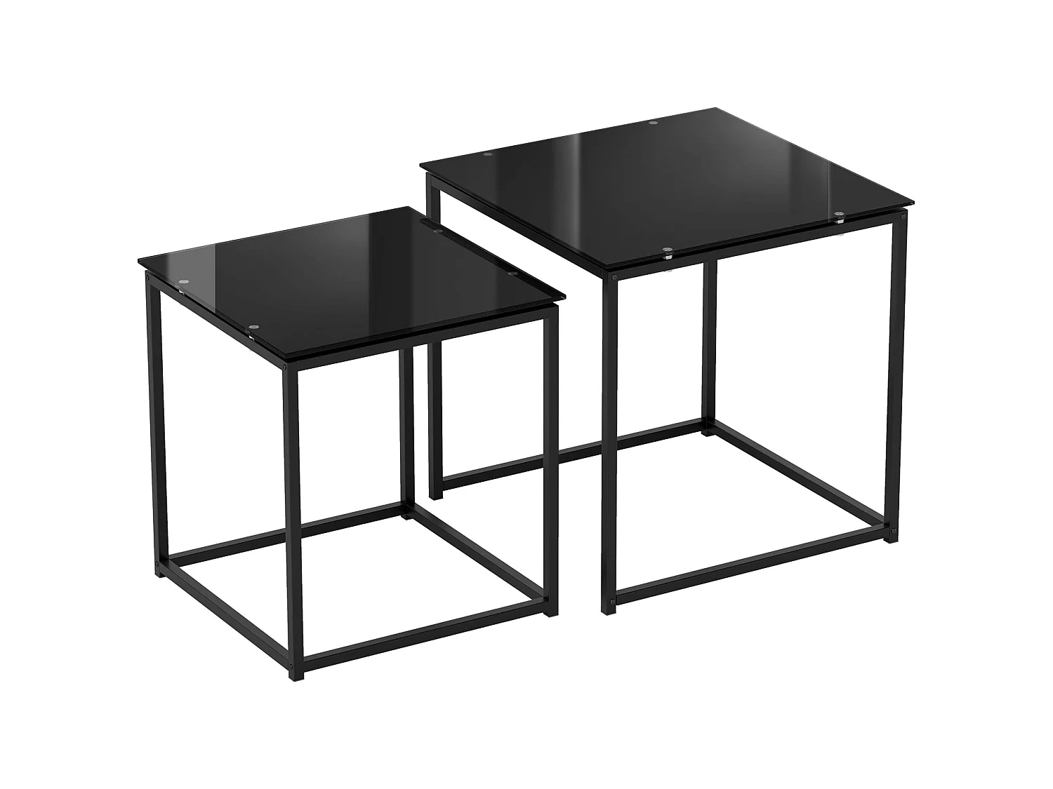 Raviccu Black Metal and Tempered Glass Nesting Coffee Tables Set of 2
