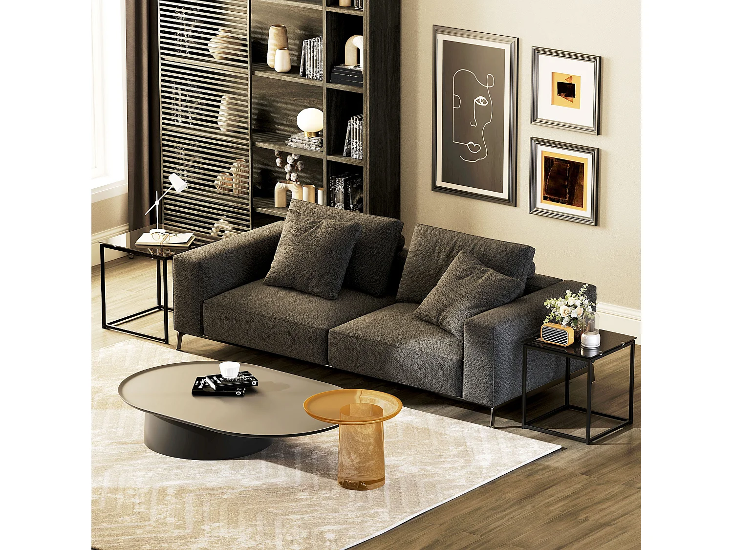 Raviccu Black Metal and Tempered Glass Nesting Coffee Tables Set of 2