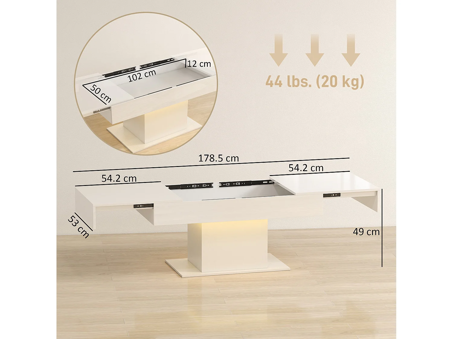 Mara High Gloss White Extendable Coffee Table with LED Lighting and Hidden Storage