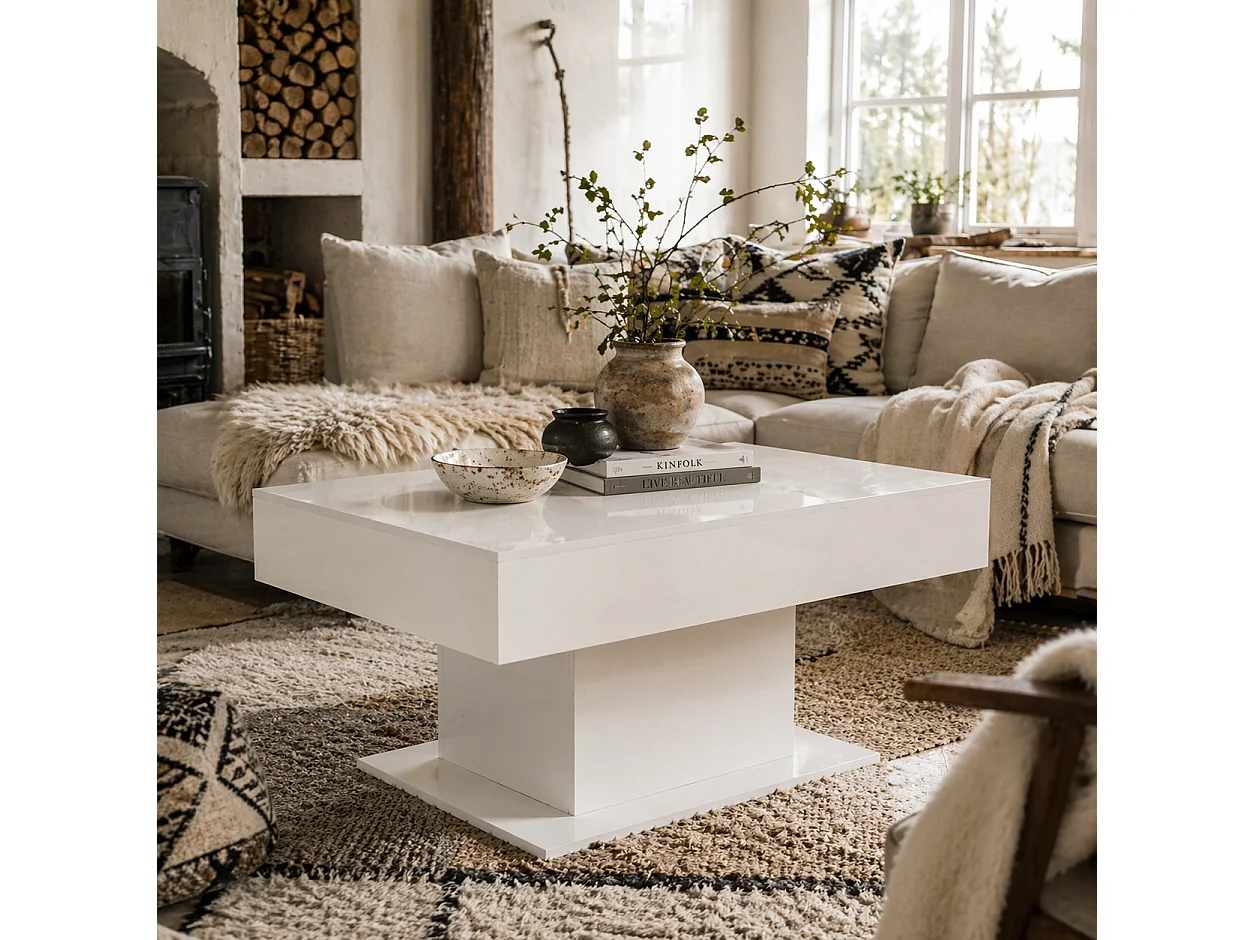 Mara High Gloss White Extendable Coffee Table with LED Lighting and Hidden Storage