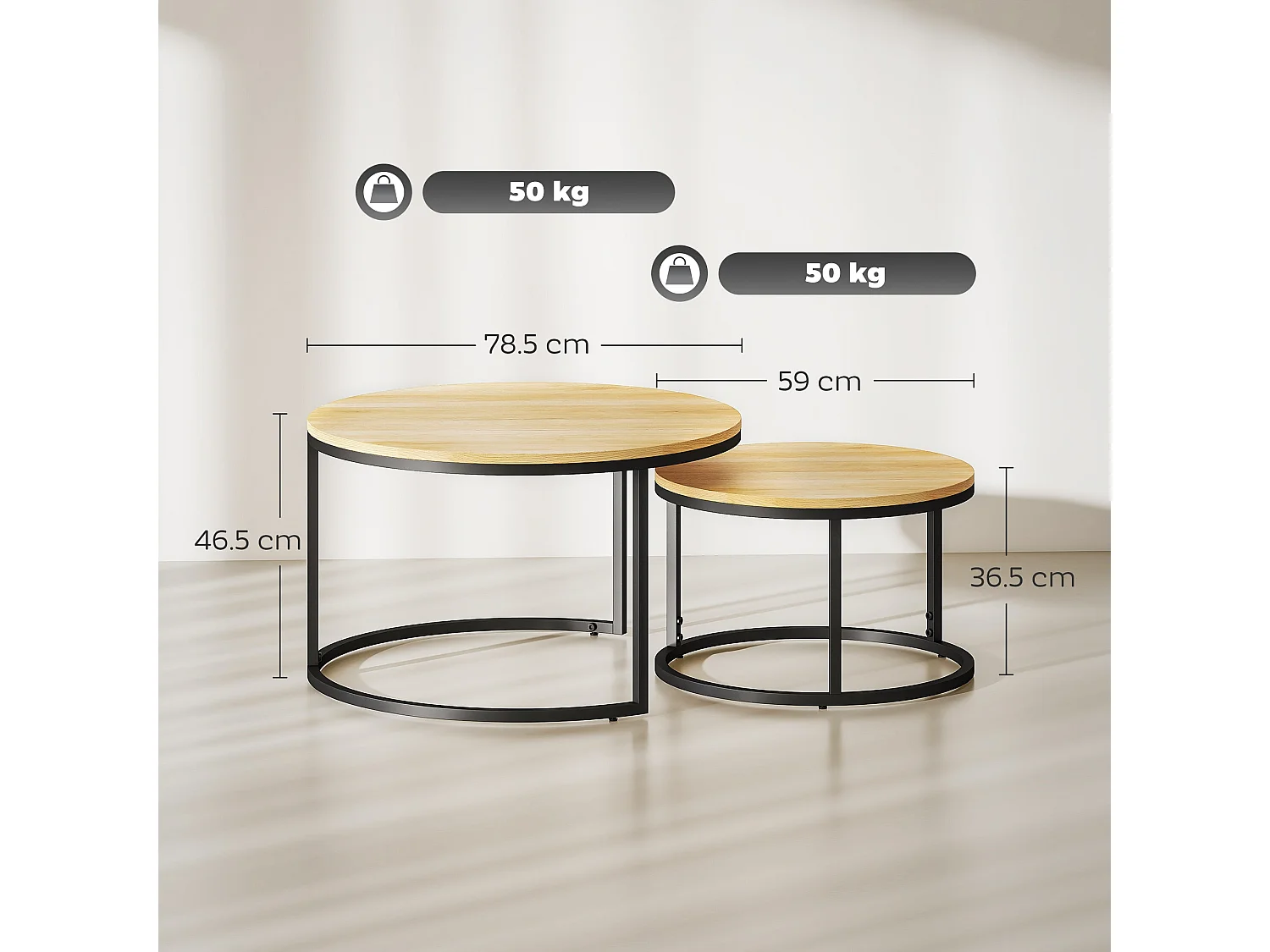 Mova Set of 2 Light Natural Wood Effect Nesting Tables