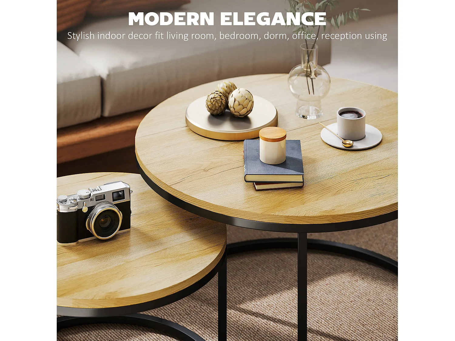 Mova Set of 2 Light Natural Wood Effect Nesting Tables
