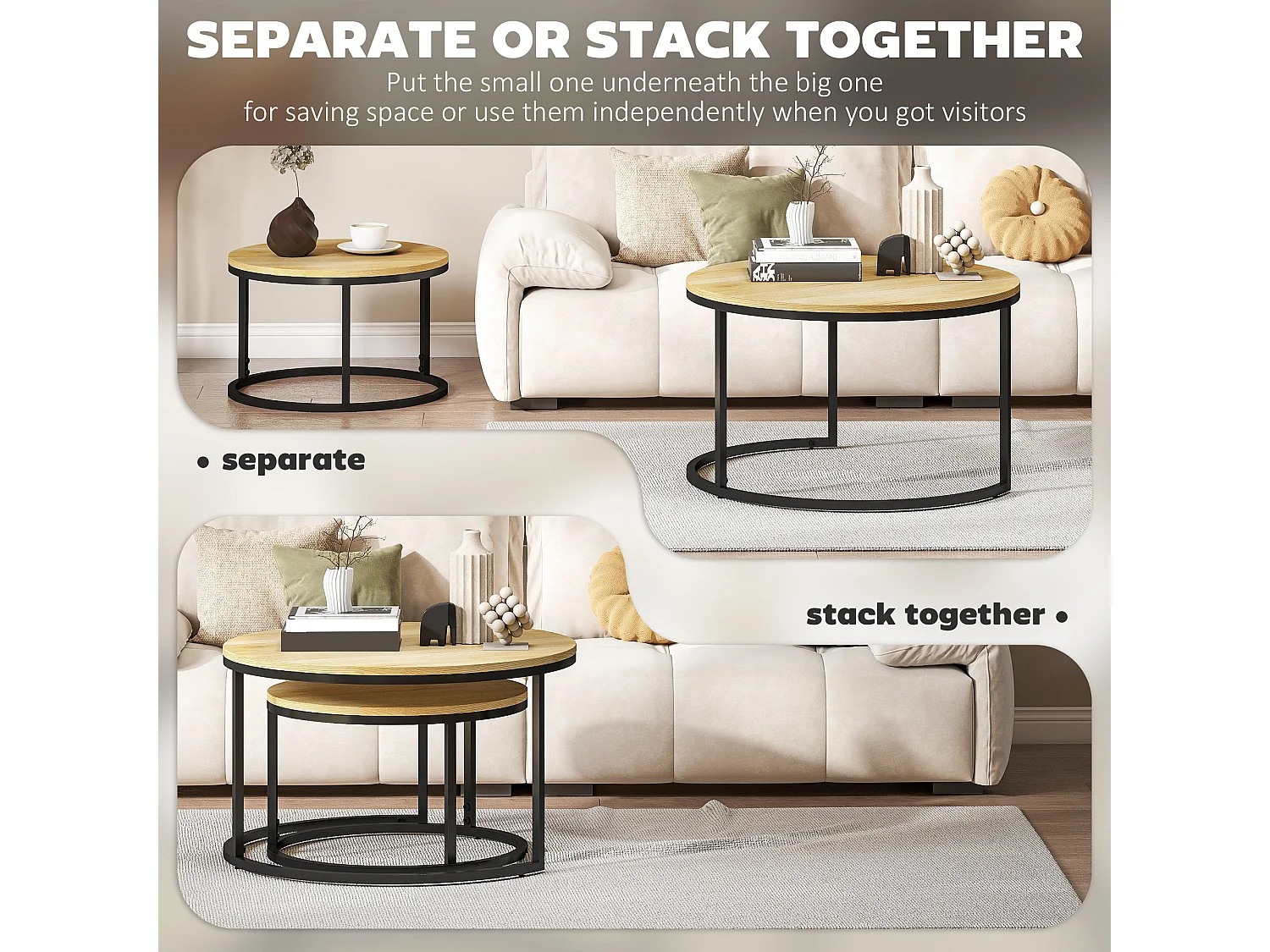 Mova Set of 2 Light Natural Wood Effect Nesting Tables