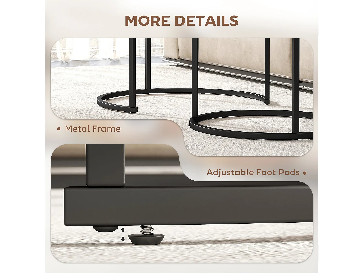 Pasu Set of 2 Round Nesting Coffee Tables Rustic Brown Tops Black Metal Frames