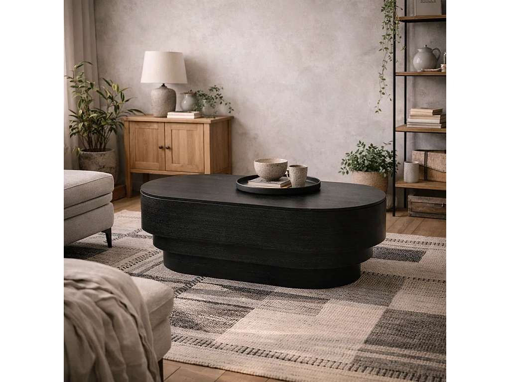 Mayfair Black Wood Grain Oval Coffee Table 100x60x30cm