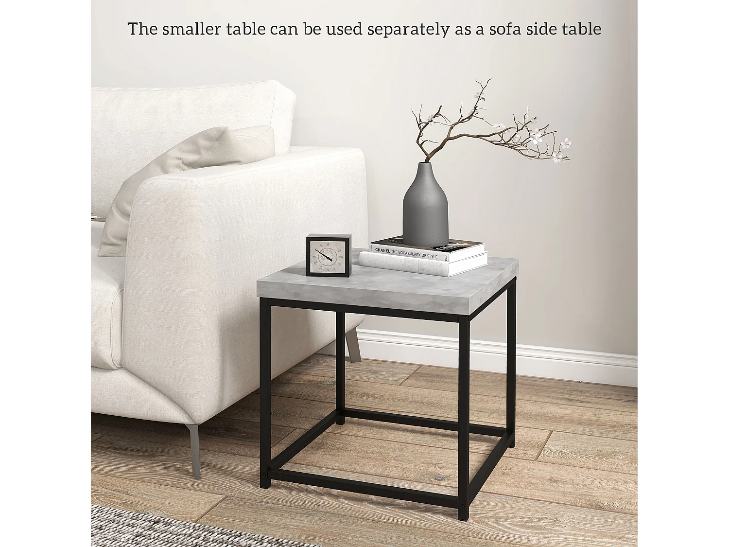Keco Set of 2 Grey Square Nesting Coffee Tables with 3.5cm Thick Particleboard