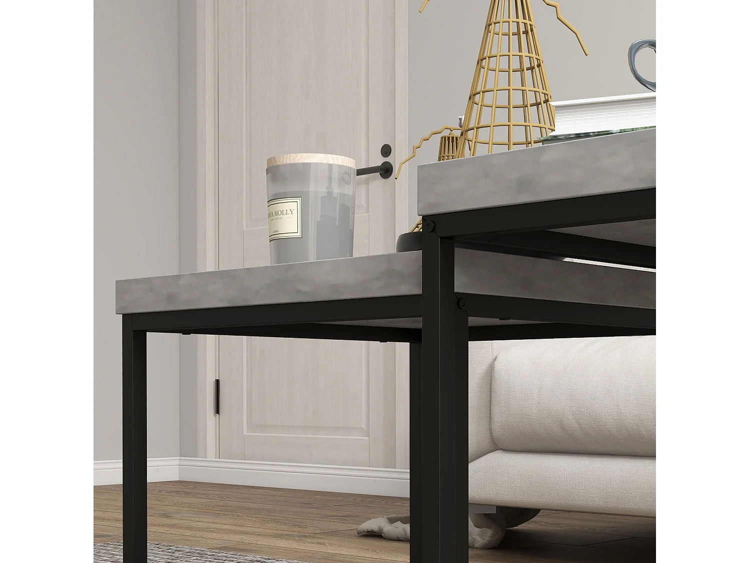 Keco Set of 2 Grey Square Nesting Coffee Tables with 3.5cm Thick Particleboard