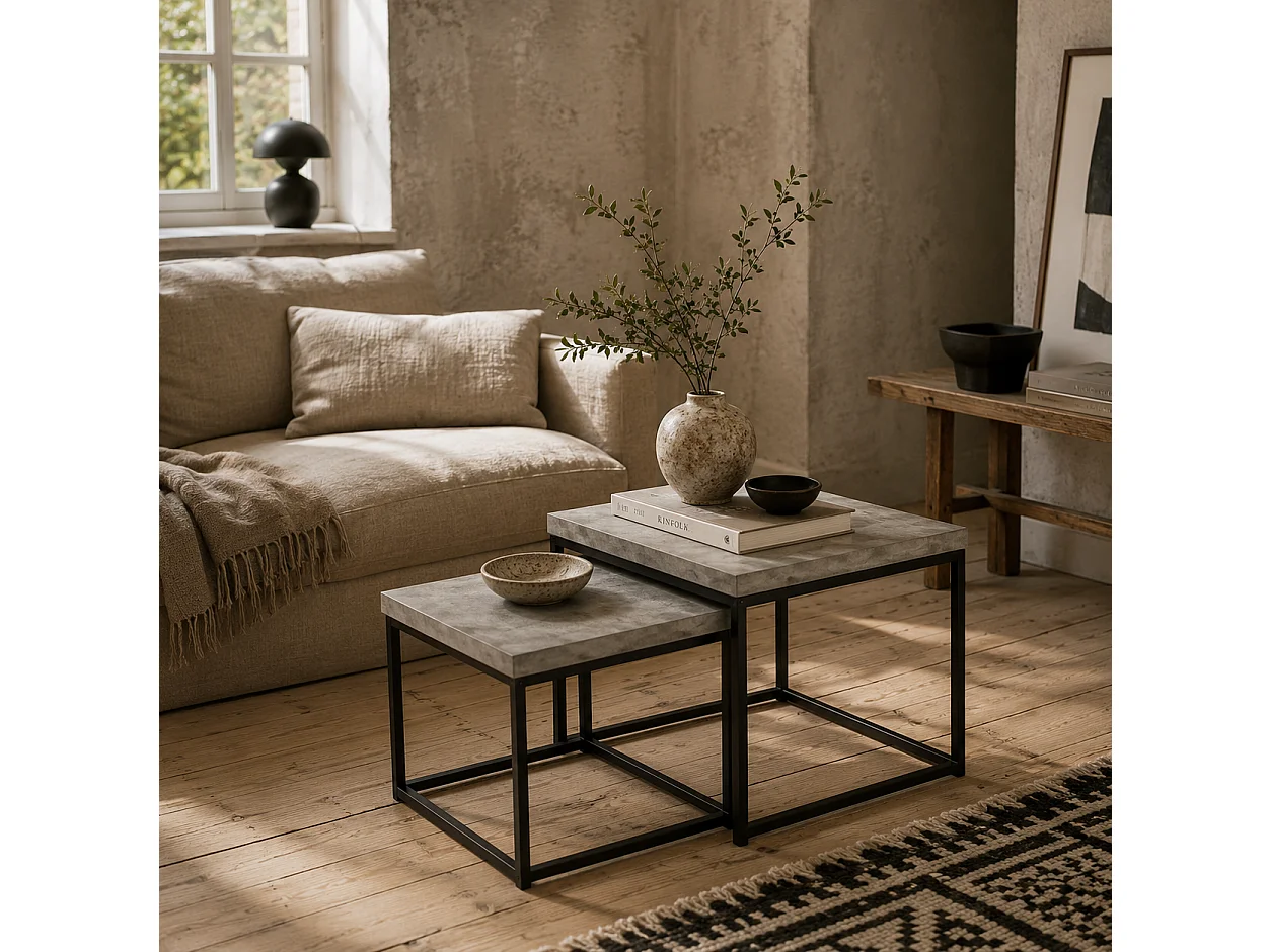 Keco Set of 2 Grey Square Nesting Coffee Tables with 3.5cm Thick Particleboard