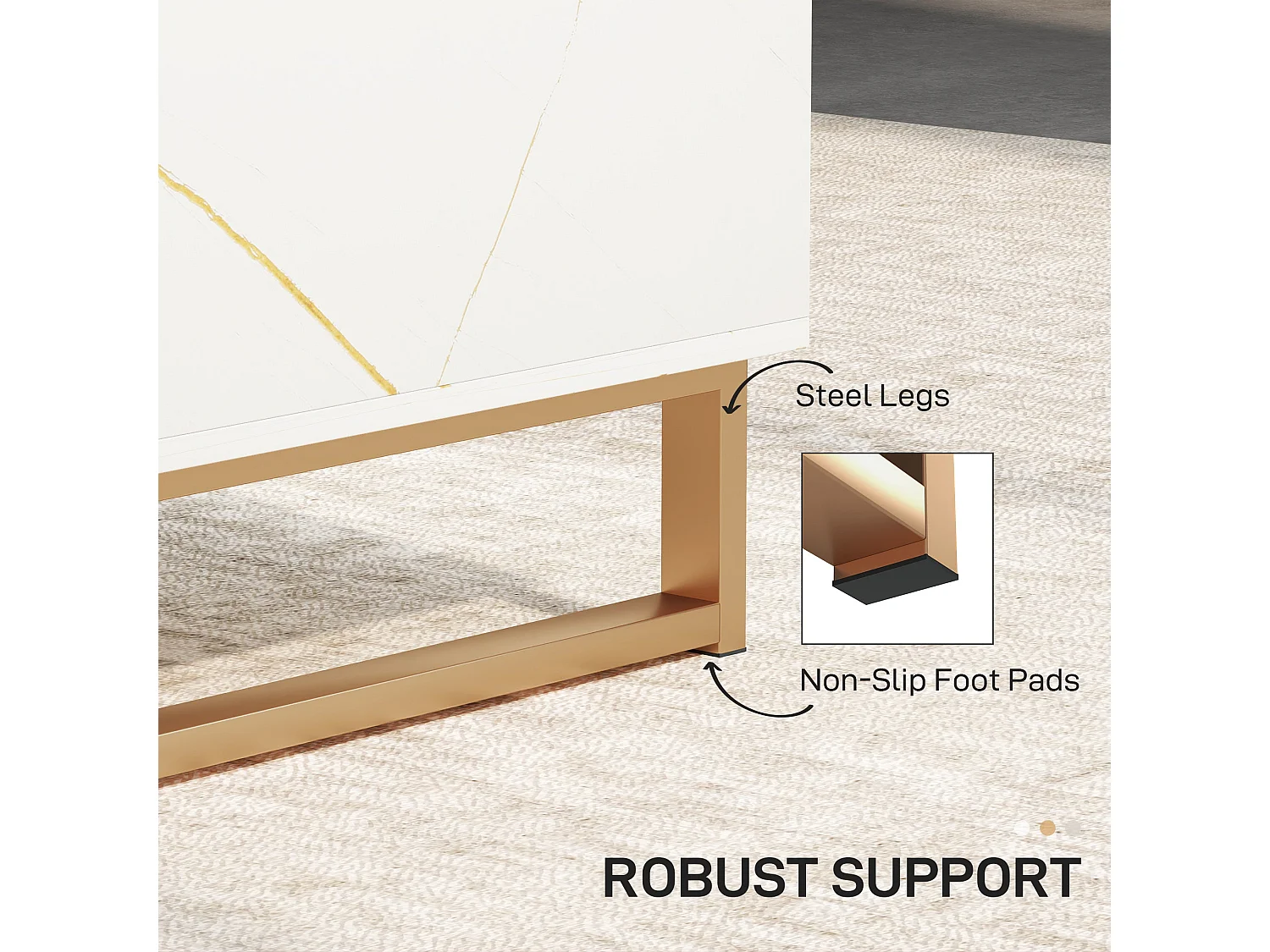 Lima White Marble Effect Coffee Table with Gold Accents and 2 Storage Drawers