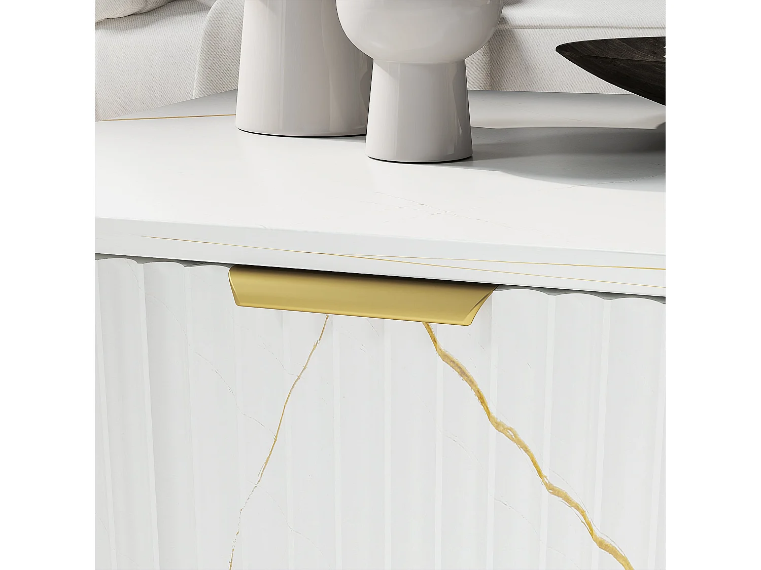 Lima White Marble Effect Coffee Table with Gold Accents and 2 Storage Drawers