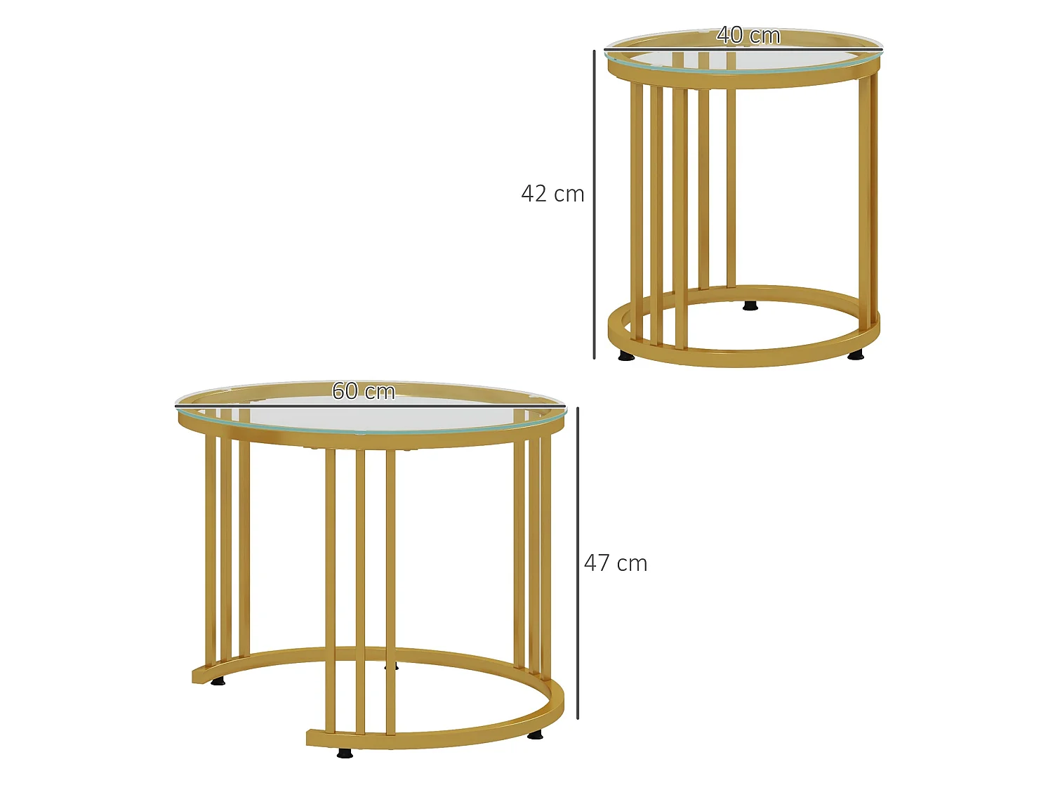 Livi Gold Tone Metal and Tempered Glass Set of 2 Round Nesting Coffee Tables