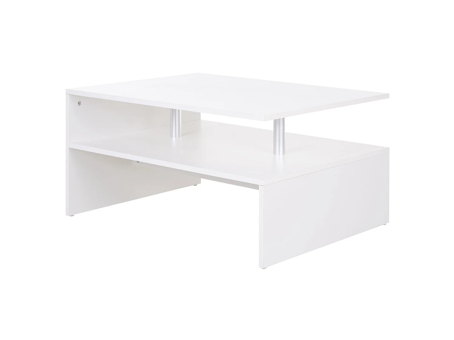Vifama 2 Tier White Coffee Table Open Shelving Aluminium Supports