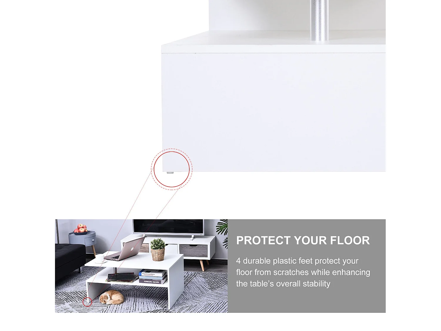 Vifama 2 Tier White Coffee Table Open Shelving Aluminium Supports