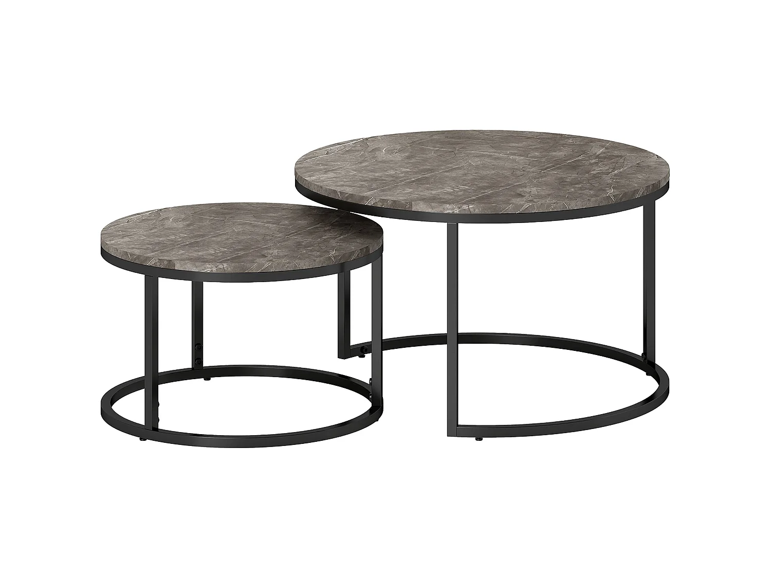 Reniso Set of 2 Industrial Round Nesting Coffee Tables Marble Effect MDF Tops Steel Frames