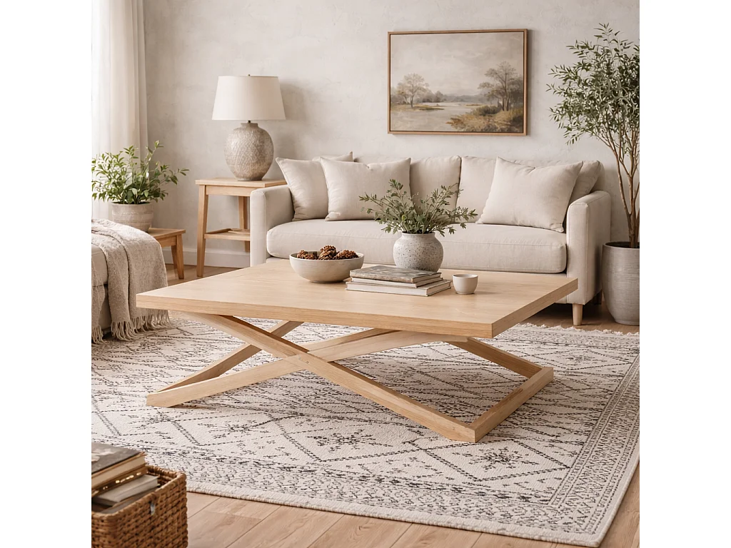 Enniscorthy Large Blonde Oak Coffee Table X Frame 100 x 100 x 40.5cm