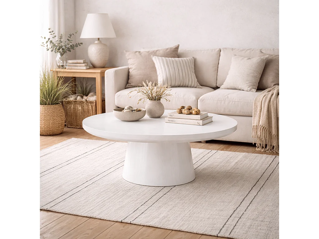 Khali Round White Oak Veneer Coffee Table 100cm x 38cm