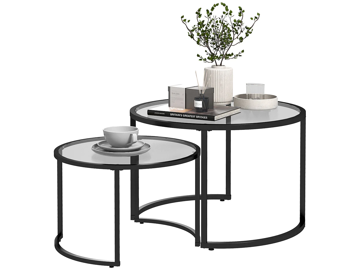 Nase Black Metal and Clear Glass Nesting Coffee Tables Set of 2