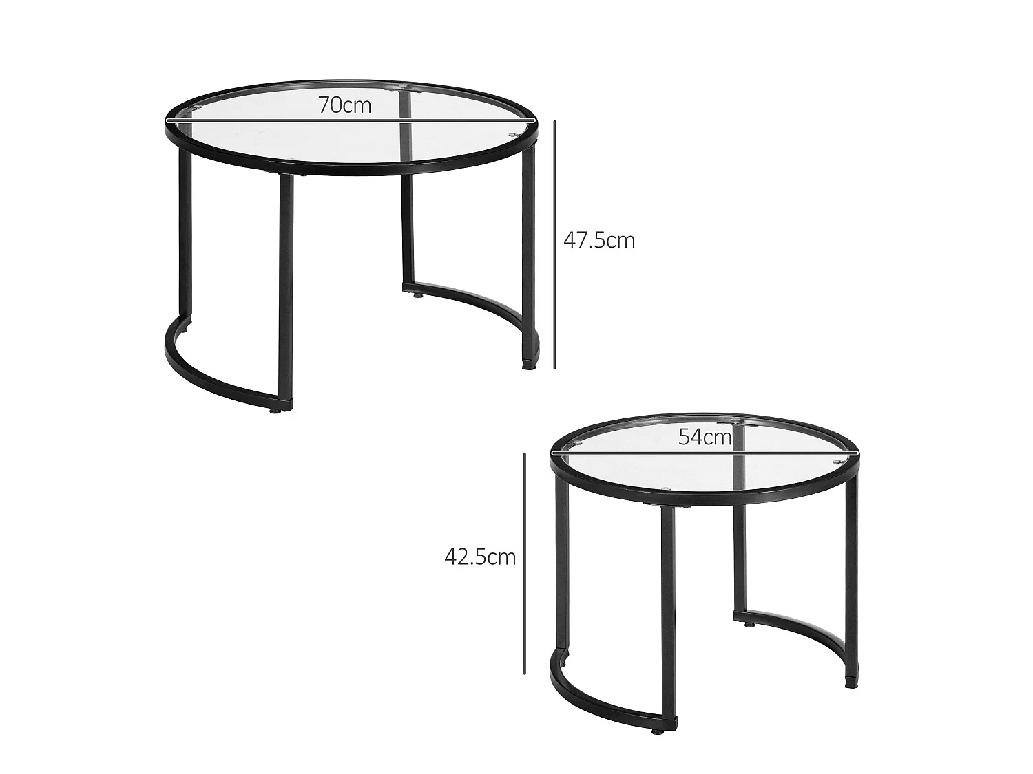 Nase Black Metal and Clear Glass Nesting Coffee Tables Set of 2
