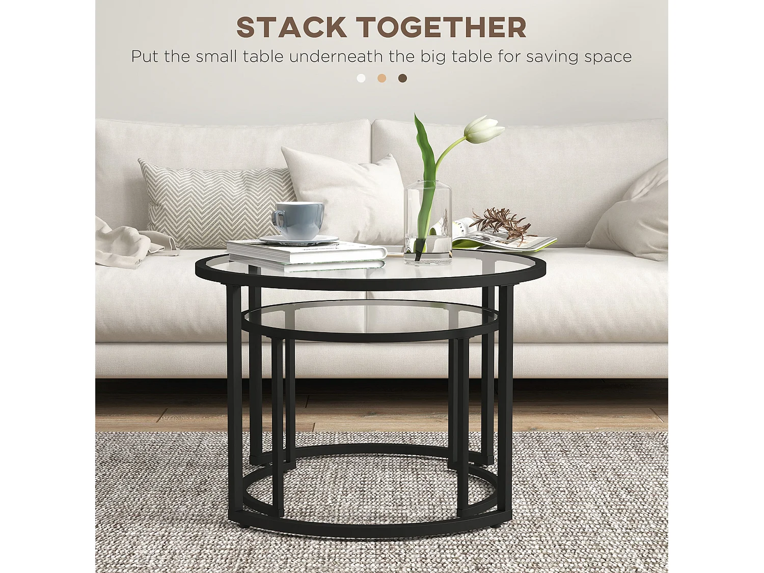 Nase Black Metal and Clear Glass Nesting Coffee Tables Set of 2