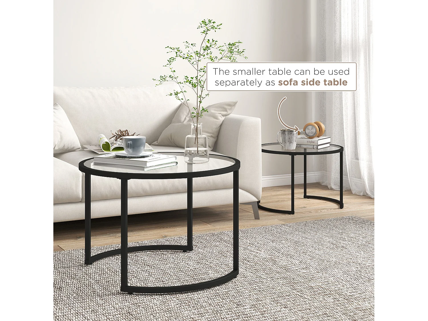 Nase Black Metal and Clear Glass Nesting Coffee Tables Set of 2