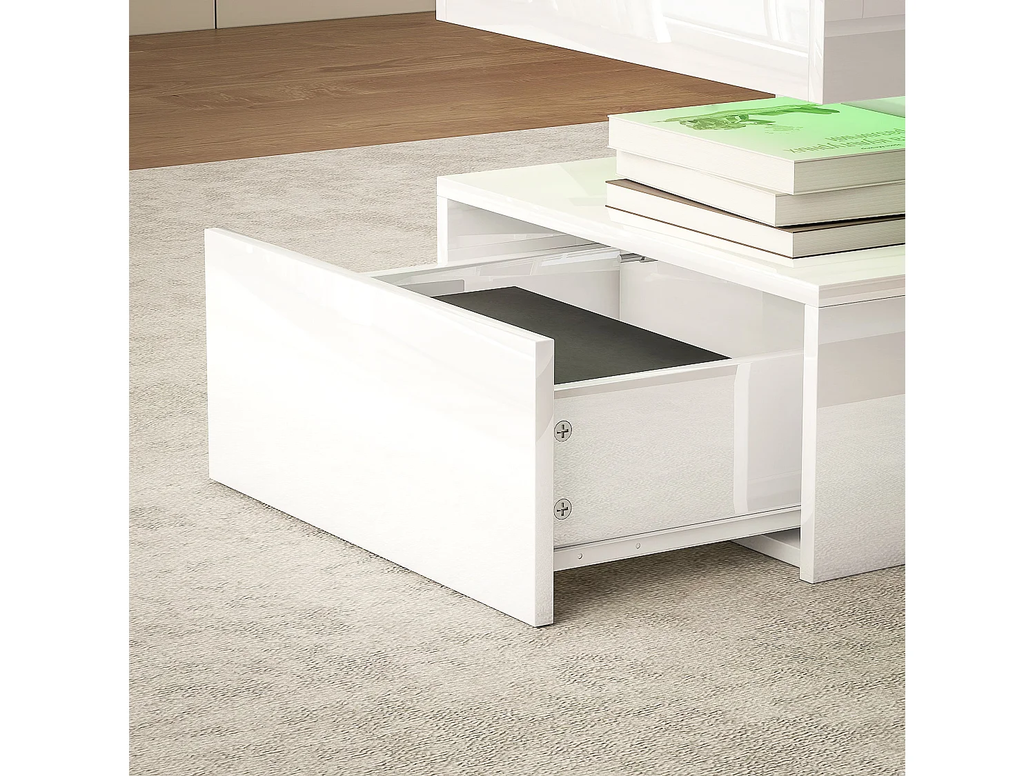 Lomoyo 95cm High Gloss White LED Coffee Table with Storage
