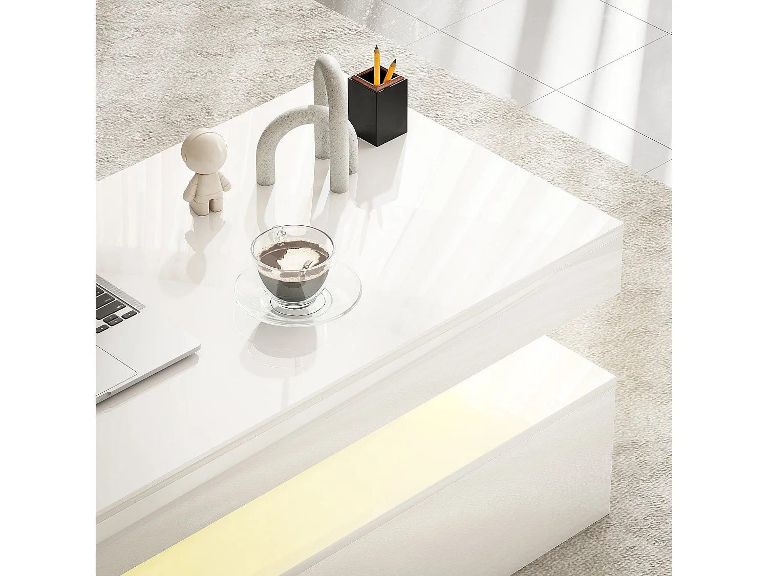 Lomoyo 95cm High Gloss White LED Coffee Table with Storage
