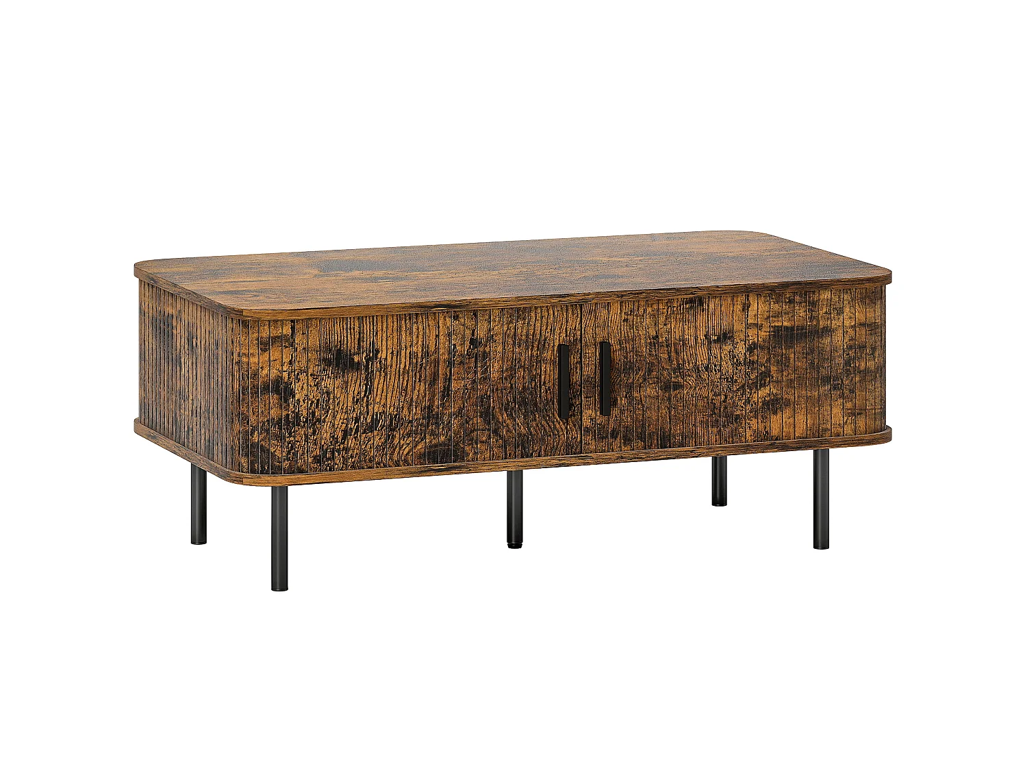 Ninoma Rustic Brown Rectangular Coffee Table with Tambour Sliding Doors