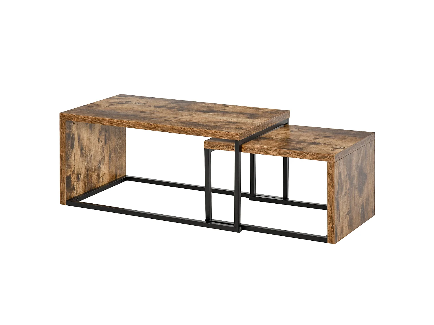 Lirare Set of 2 Industrial Nesting Side Tables Rustic Brown Metal and Wood