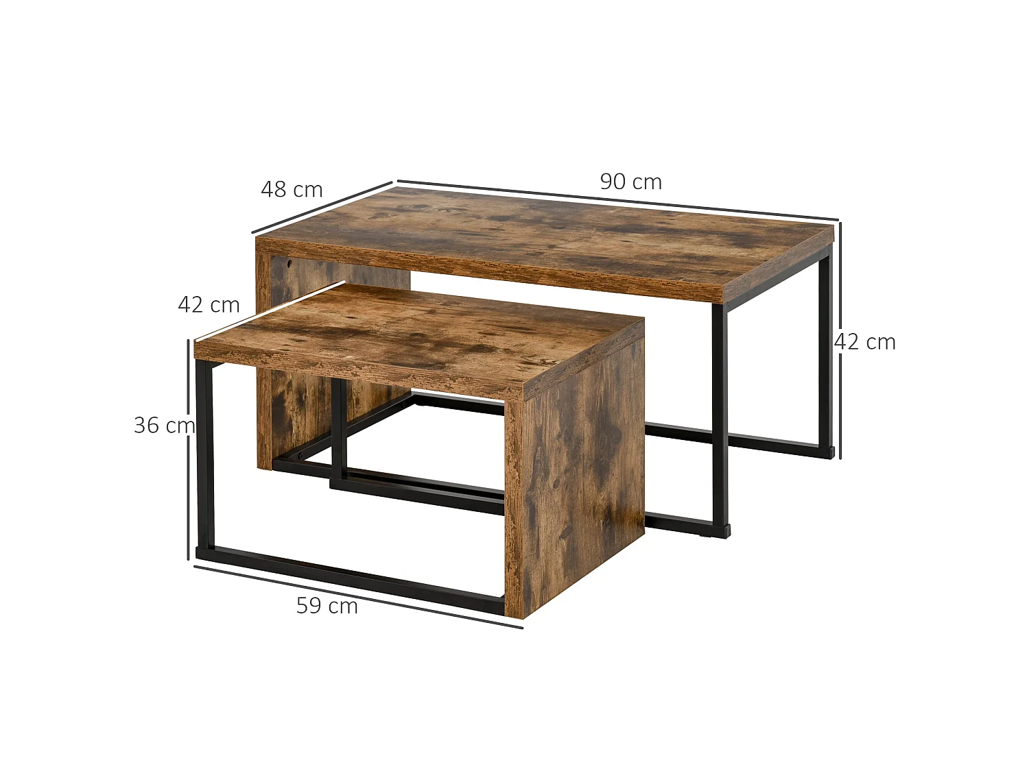 Lirare Set of 2 Industrial Nesting Side Tables Rustic Brown Metal and Wood