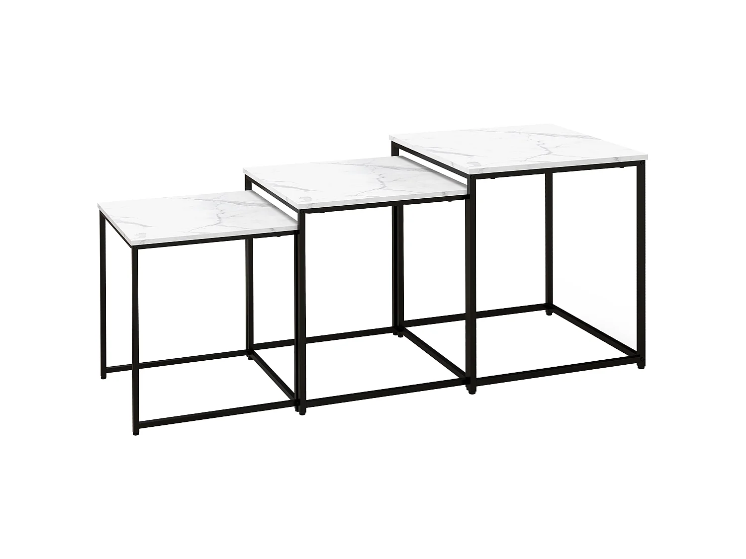 Rekaco Marble Effect Nesting Tables Set of 3 Square Particleboard Tops Steel Frames
