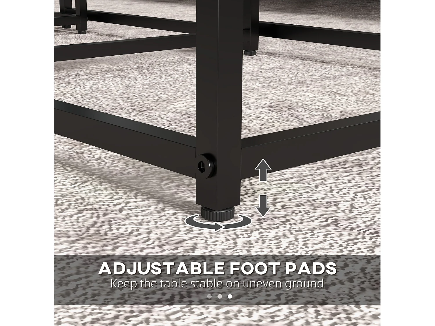 Rekaco Marble Effect Nesting Tables Set of 3 Square Particleboard Tops Steel Frames