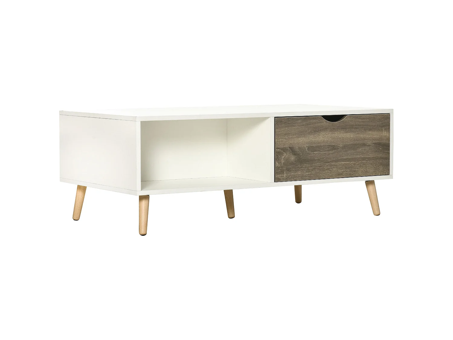 Nanola Wood Coffee Table White and Grey with 2 Drawers