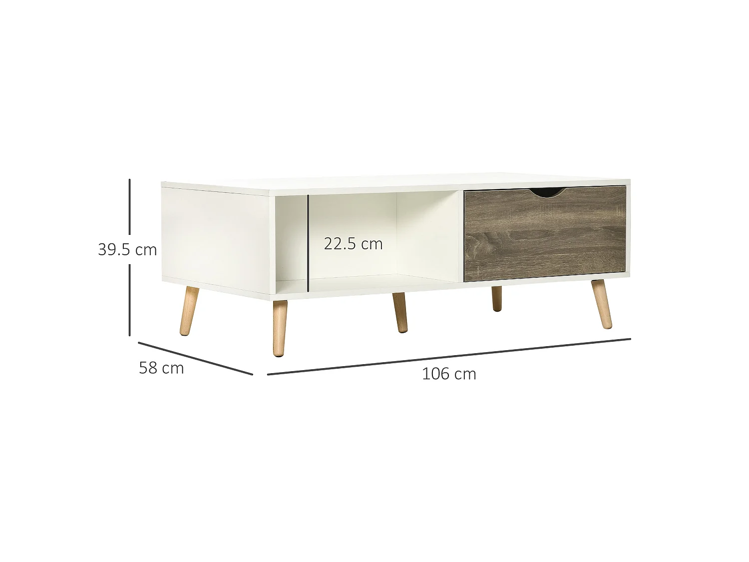 Nanola Wood Coffee Table White and Grey with 2 Drawers
