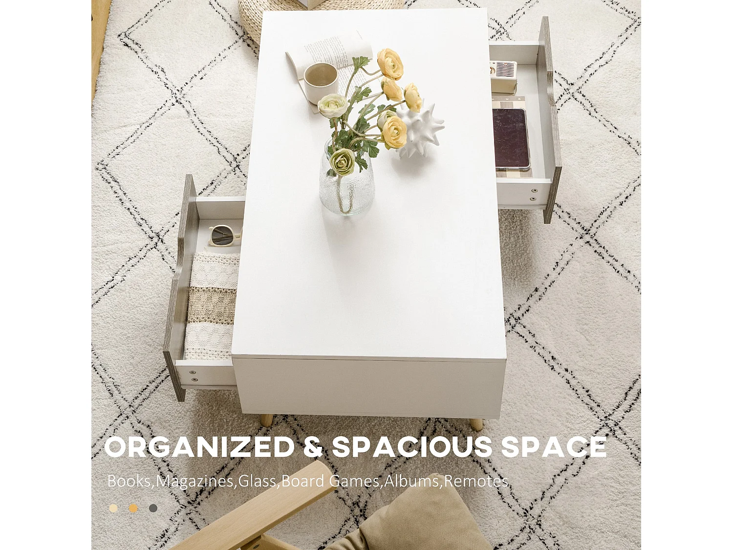 Nanola Wood Coffee Table White and Grey with 2 Drawers