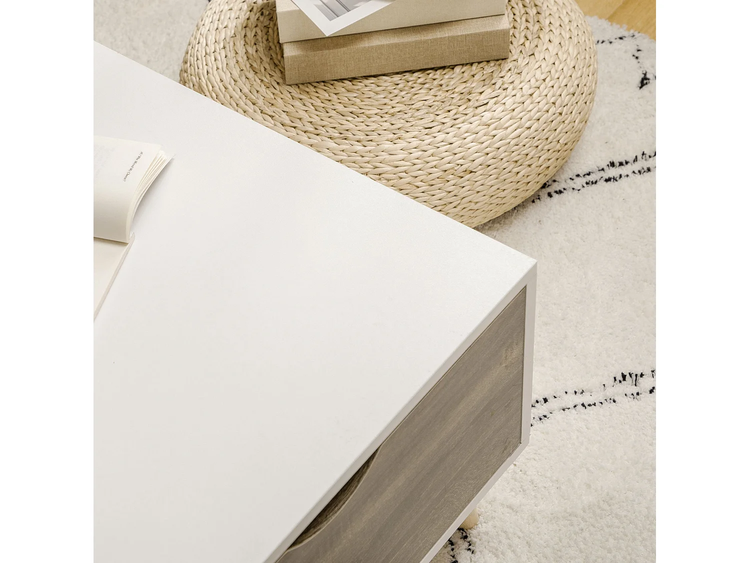 Nanola Wood Coffee Table White and Grey with 2 Drawers