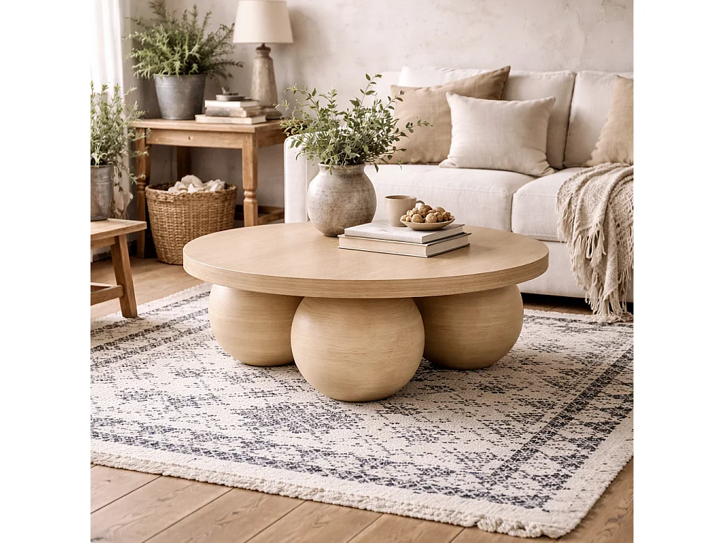 Templemore Round Cream Concrete Coffee Table 90cm