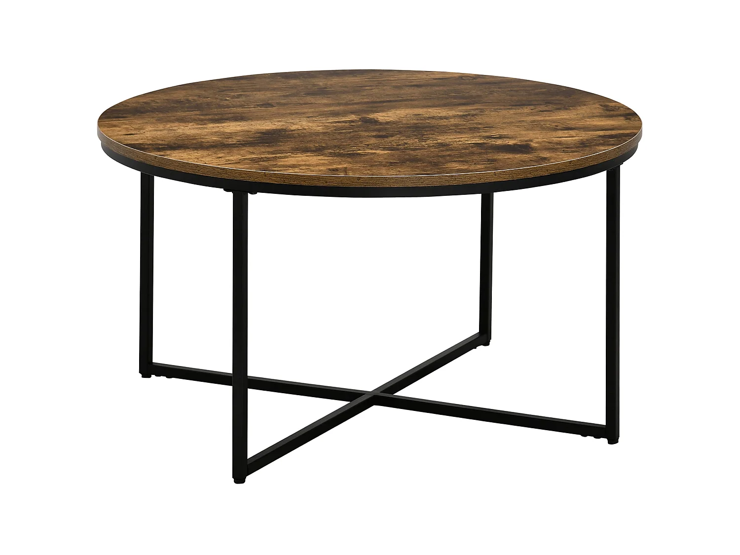 Nata Rustic Brown Round Industrial Coffee Table 80cm