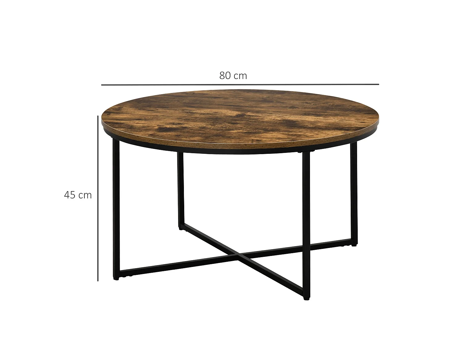 Nata Rustic Brown Round Industrial Coffee Table 80cm