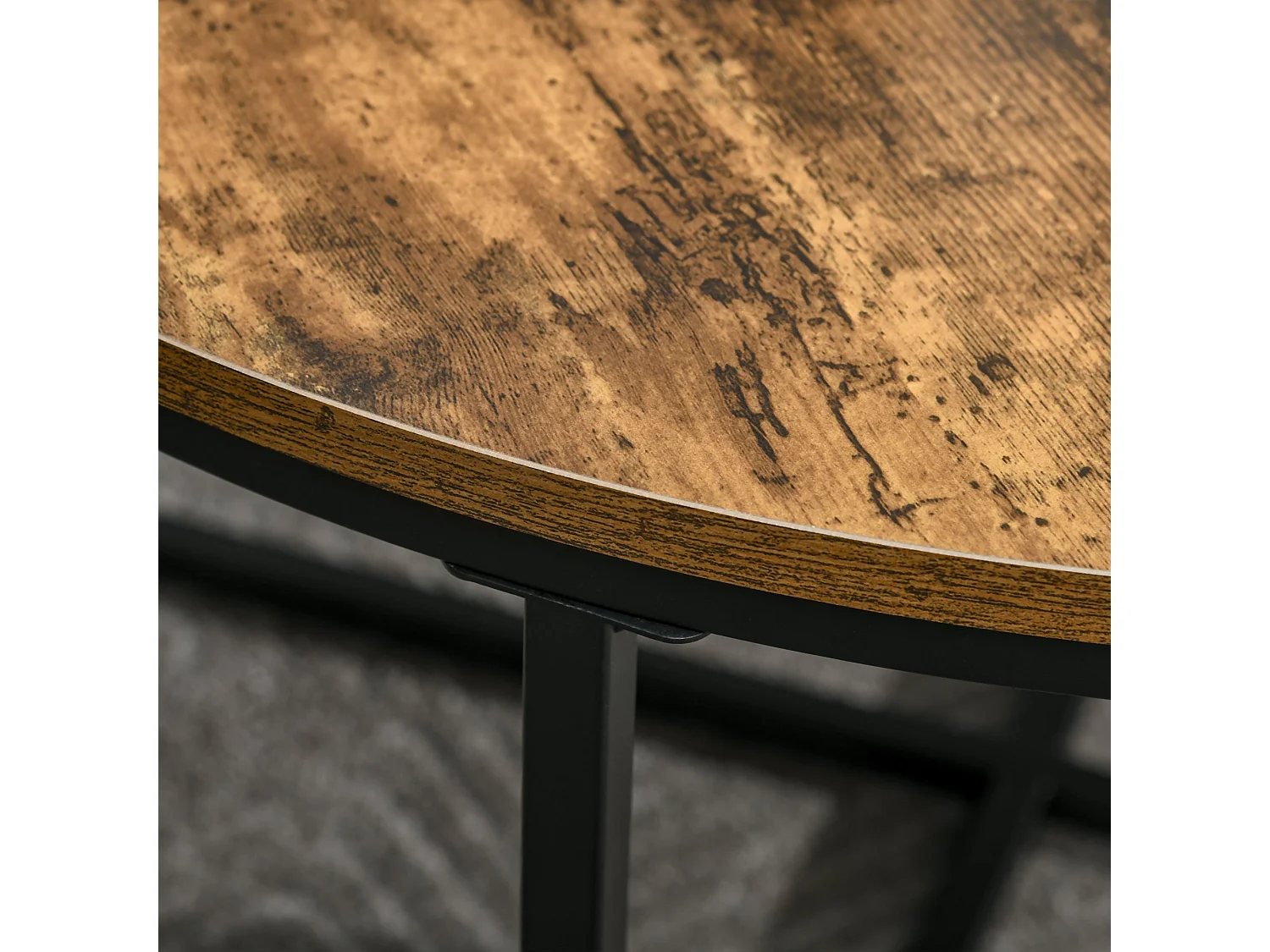 Nata Rustic Brown Round Industrial Coffee Table 80cm