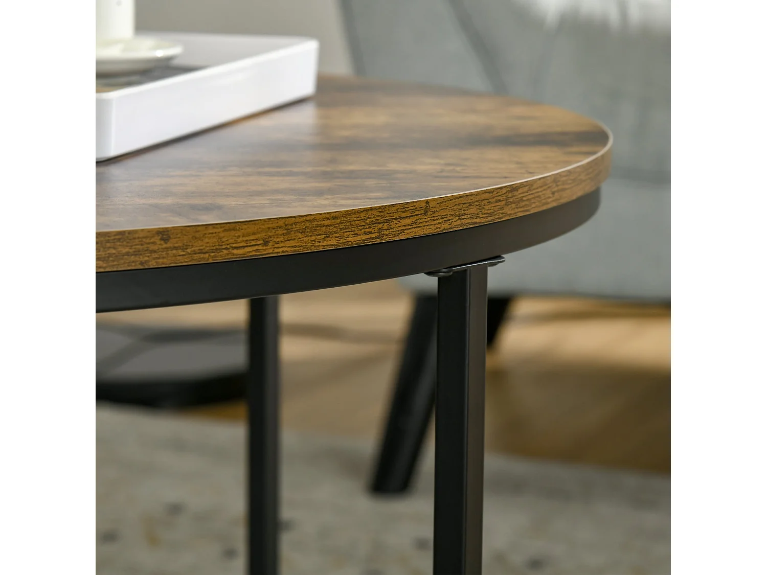 Nata Rustic Brown Round Industrial Coffee Table 80cm
