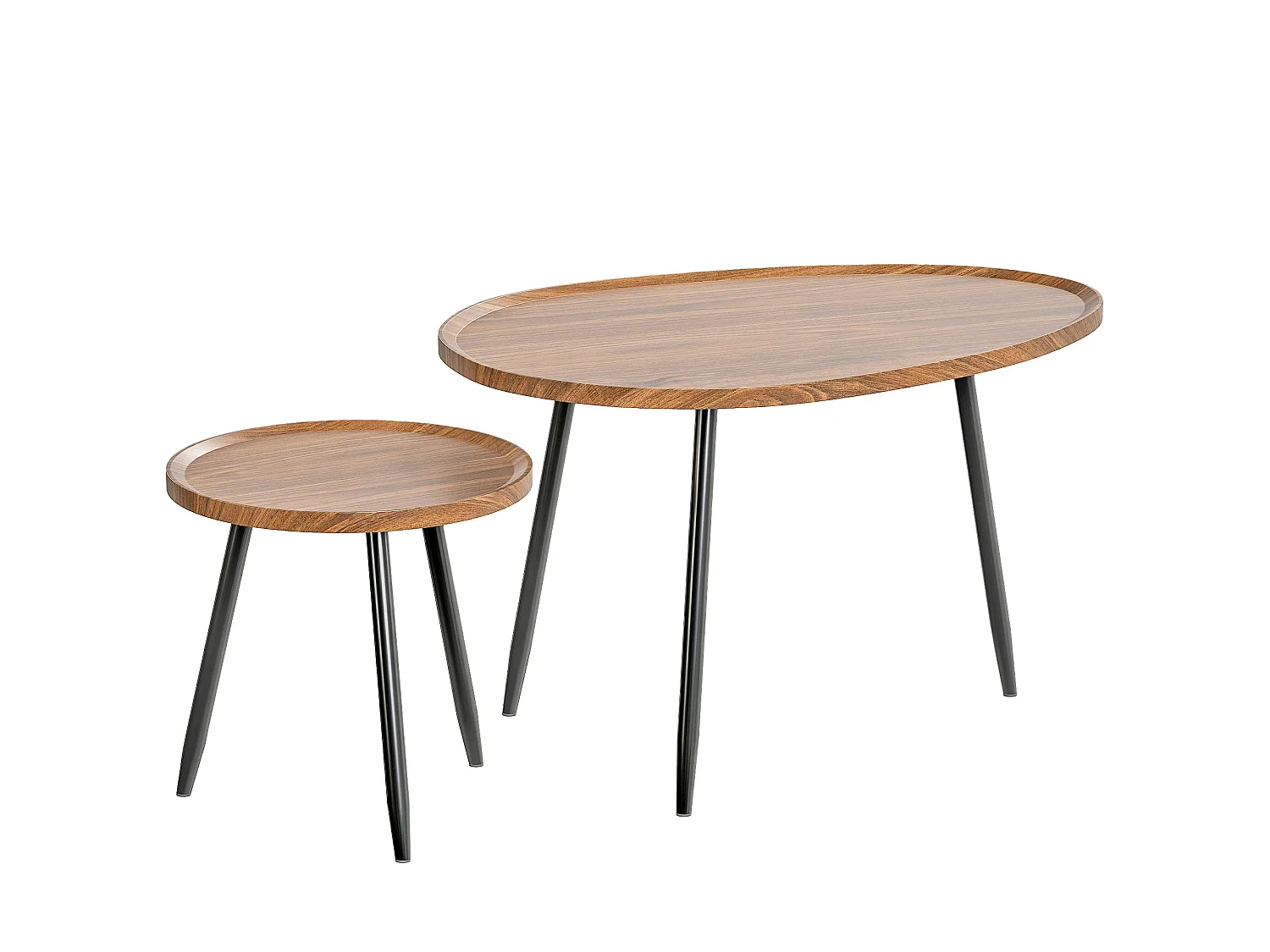 Suta Noni Chestnut Wood Effect and Matte Black Metal Set of 2 Nesting Coffee Tables 80cm