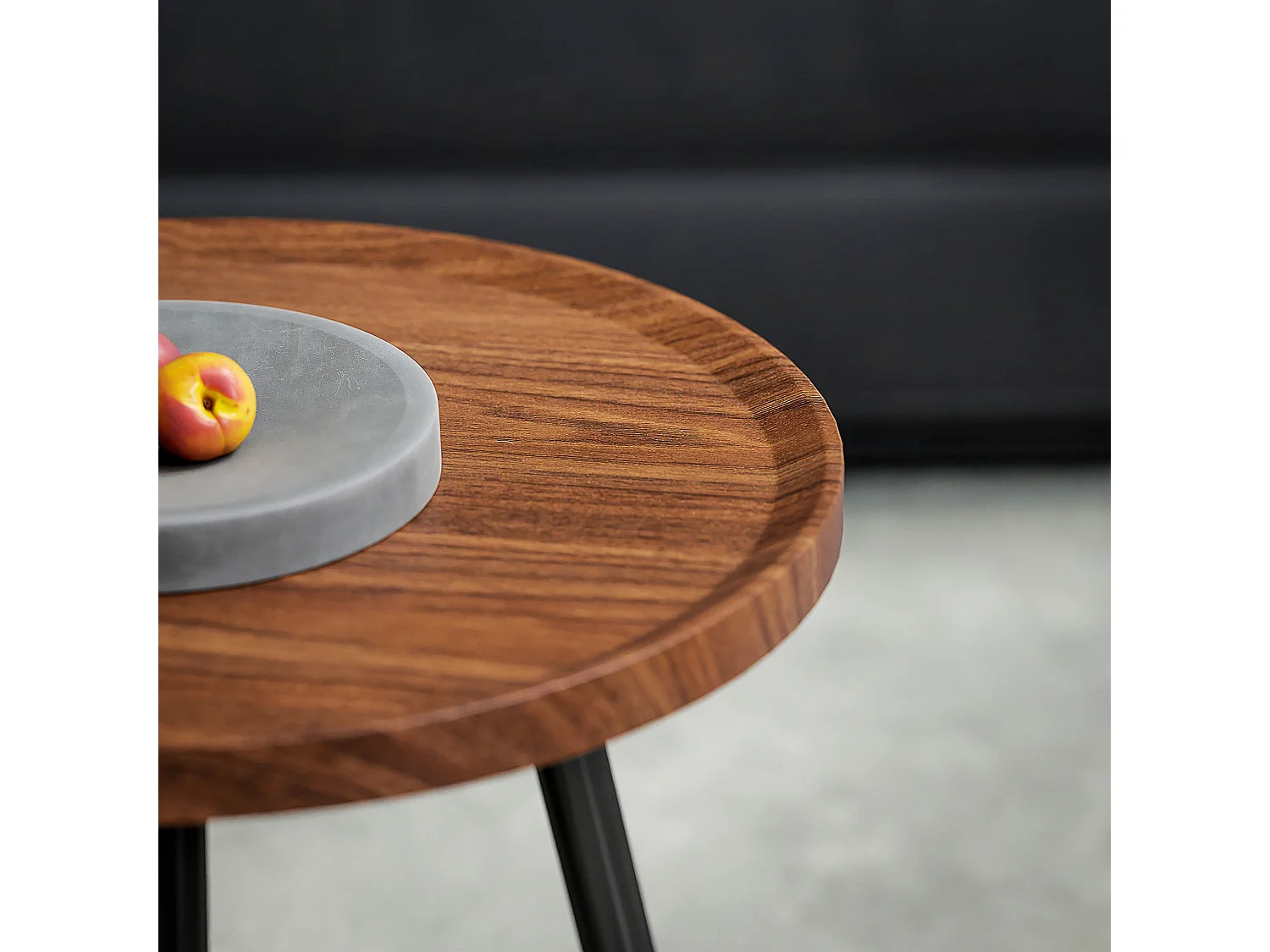 Suta Noni Chestnut Wood Effect and Matte Black Metal Set of 2 Nesting Coffee Tables 80cm