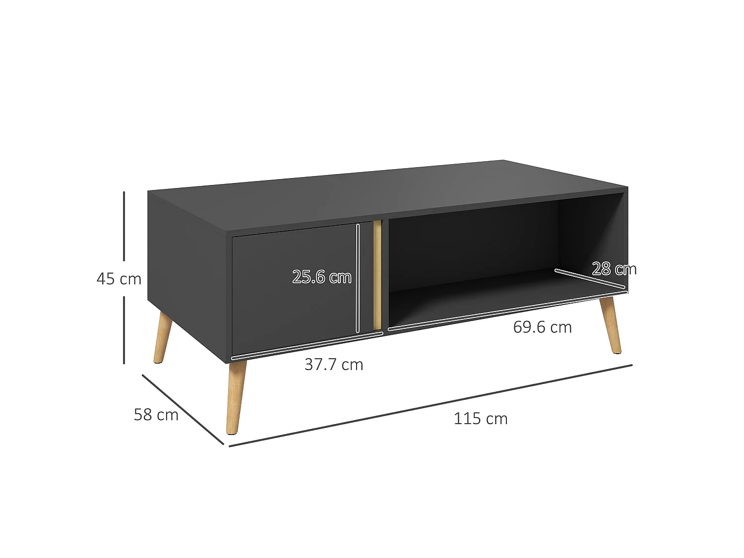 Panedi Grey Rectangular Coffee Table with Storage and Cabinets