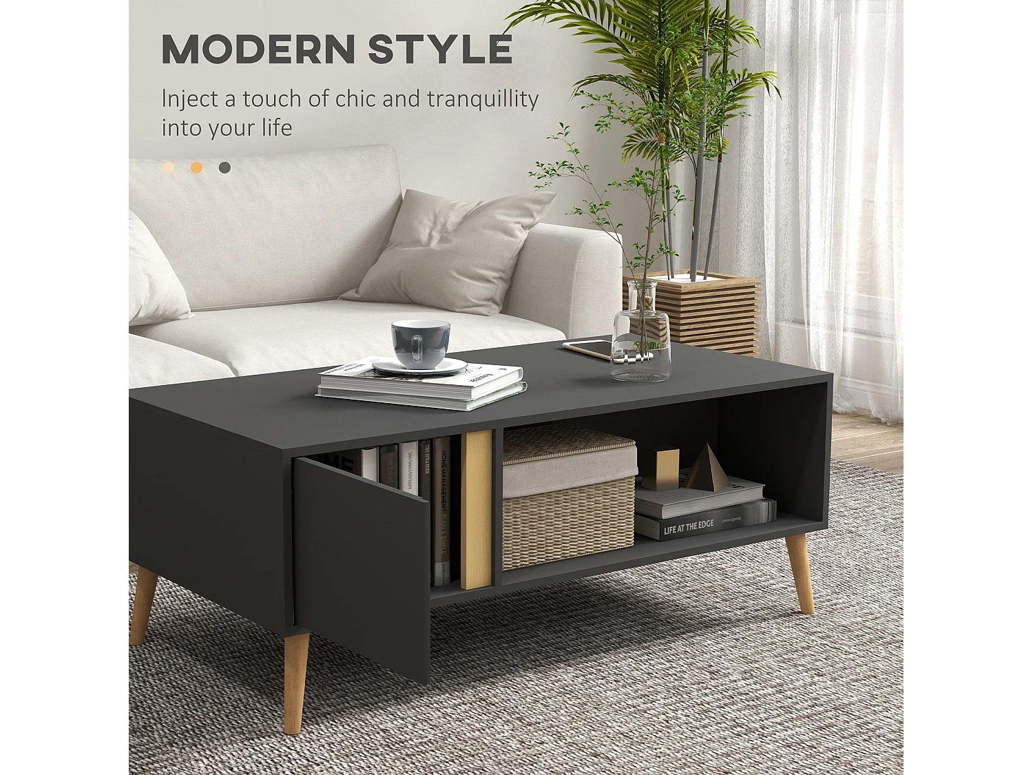 Panedi Grey Rectangular Coffee Table with Storage and Cabinets