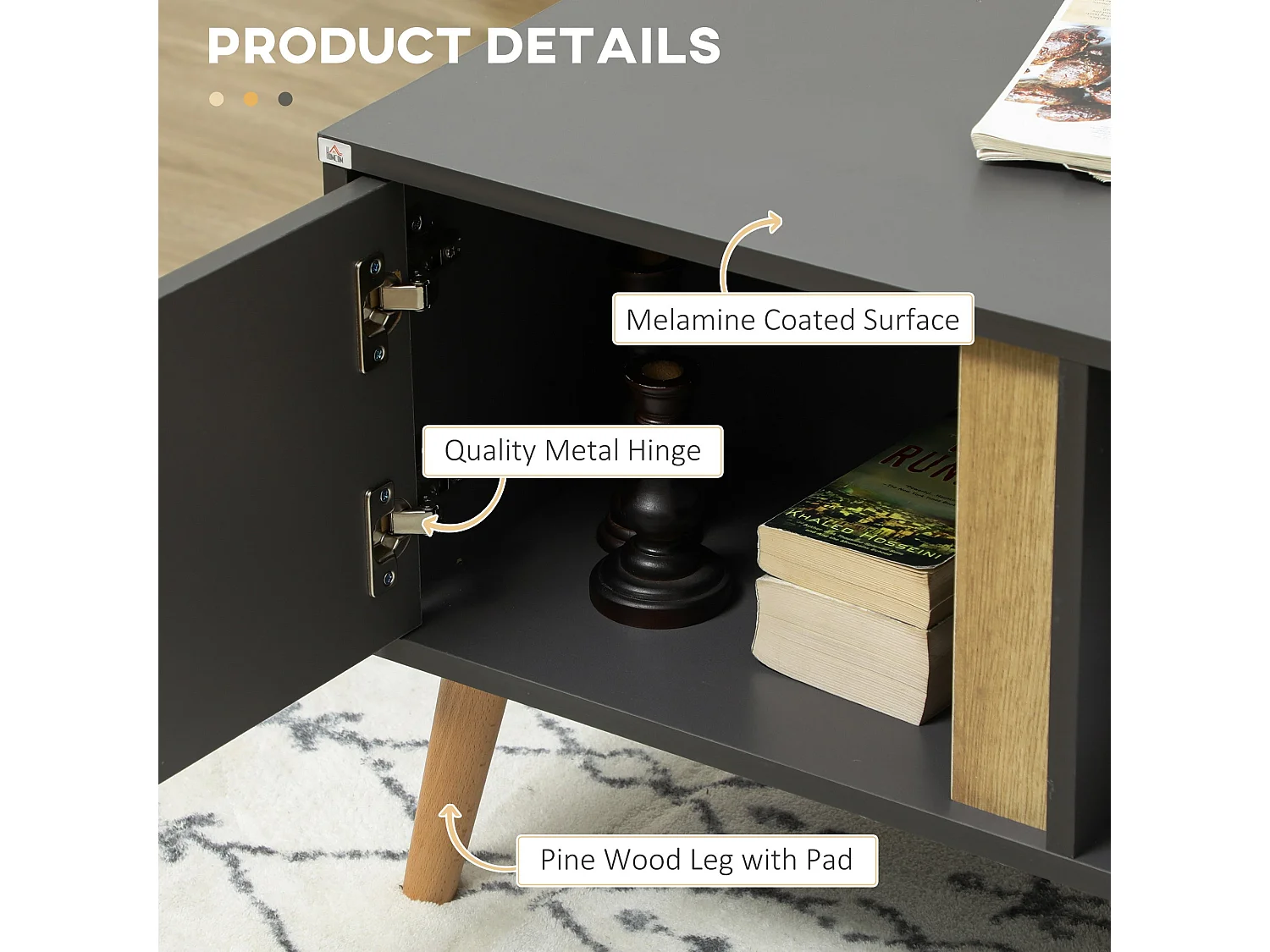Panedi Grey Rectangular Coffee Table with Storage and Cabinets