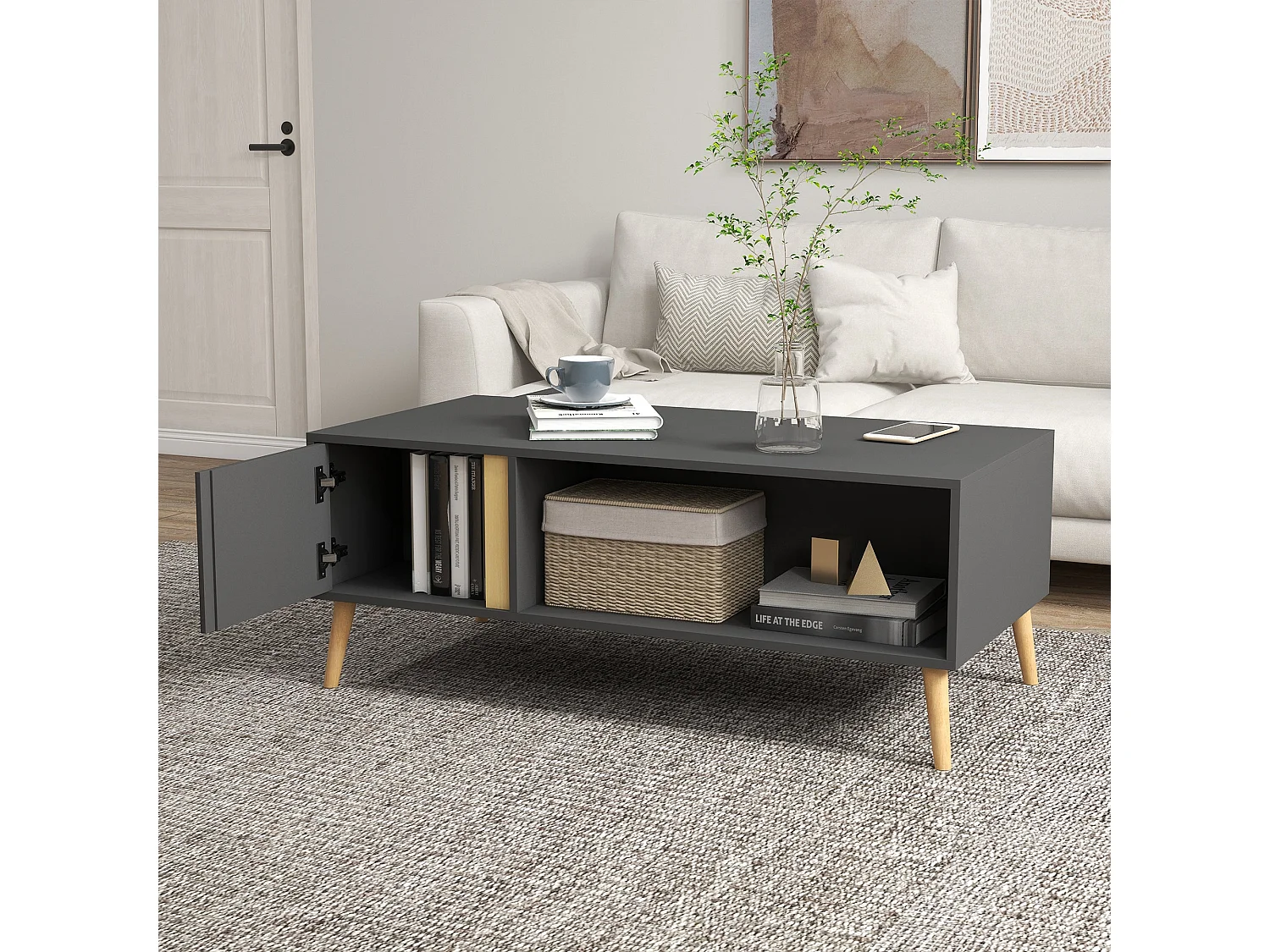 Panedi Grey Rectangular Coffee Table with Storage and Cabinets